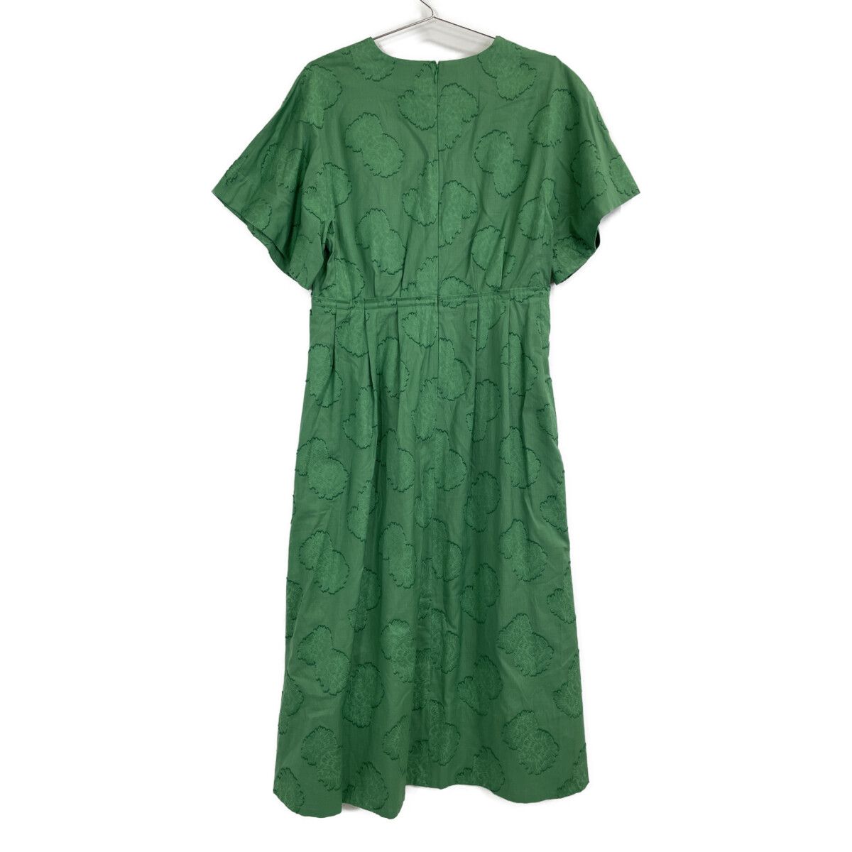 ユキトリイ グリーン フラワー総柄パールタックワンピース 38