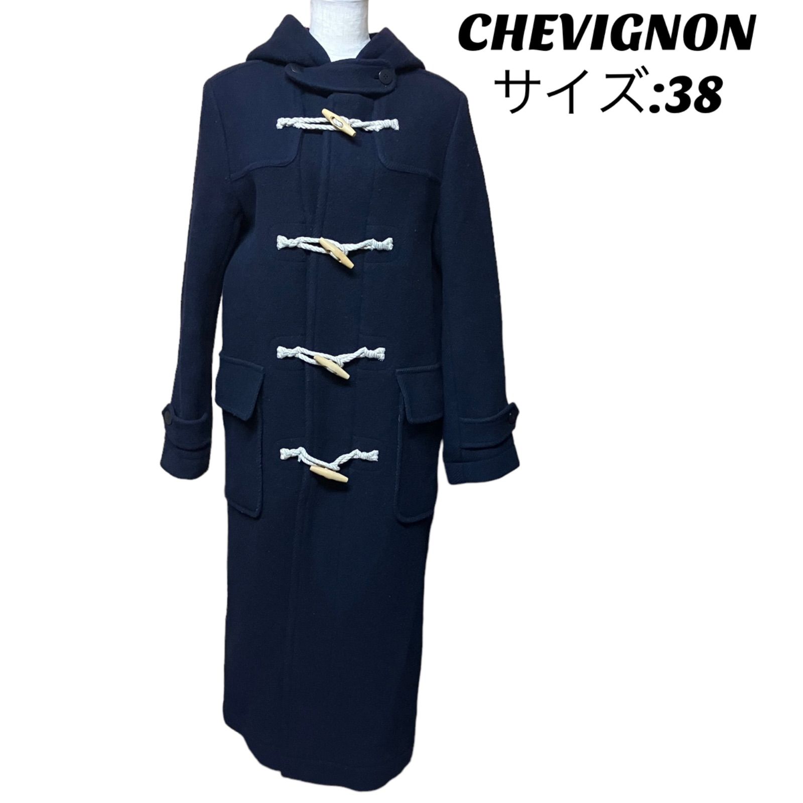 CHEVIGNON ダッフルコート ロング 38 ネイビー M ヘリンボーン