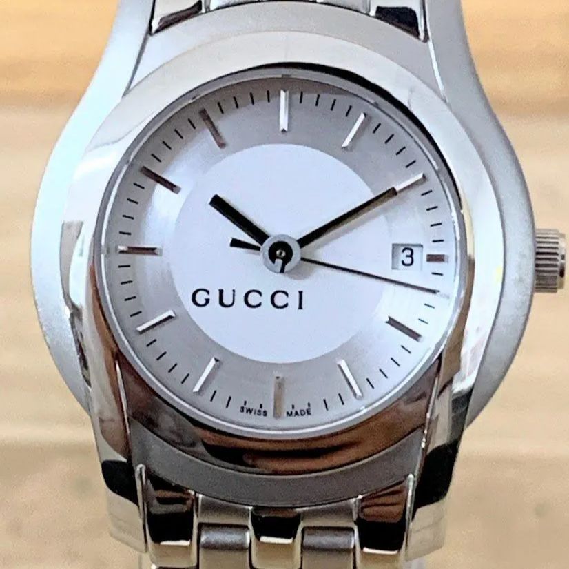 GUCCI グッチ レディース 5500L 3針 白文字盤 クォーツ 腕時計 シルバー×ホワイト