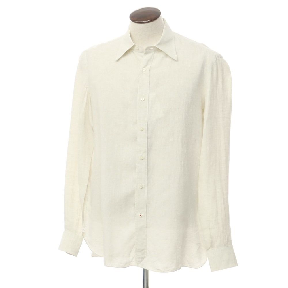 【中古】イザイア ISAIA リネン系 ボタンダウン カジュアルシャツ ペールグリーン系【サイズ表記なし（L位）】【メンズ】