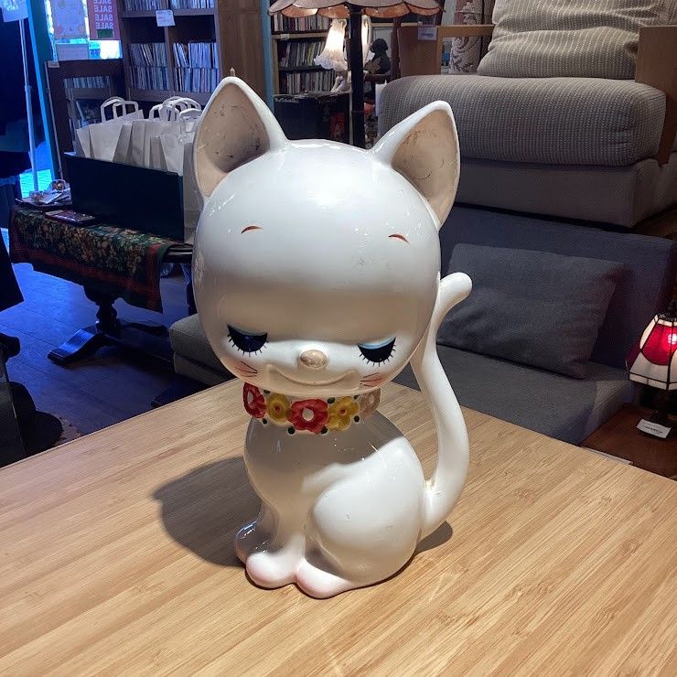 内藤ルネさん ネコ 陶器 昭和レトロ 1970年代 内藤ルネ 陶器製貯金箱 お花