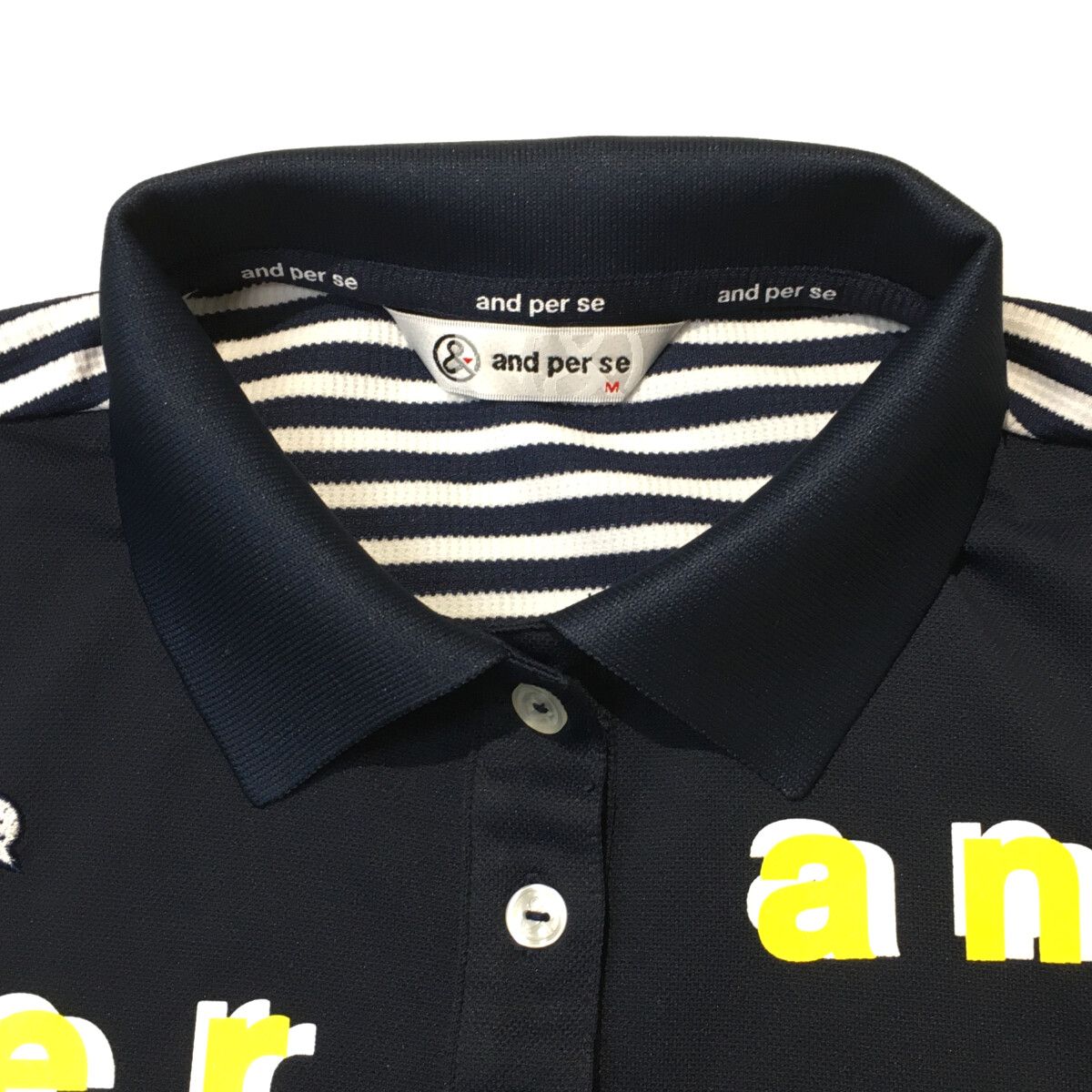 coco 中古 アンパスィ and per se レディース 半袖ポロシャツ M 紺 ネイビー ボーダー 中古 レディース アンパスィ and per se 半袖ポロシャツ M 紺
