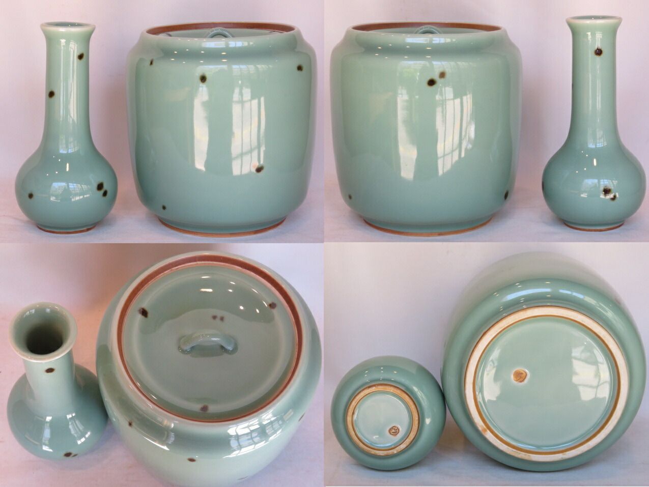 【茶道具】千古窯　青磁皆具（共箱） 千古窯 皆具 青磁 共箱 茶道具 fm-61 美術品・アンティーク
