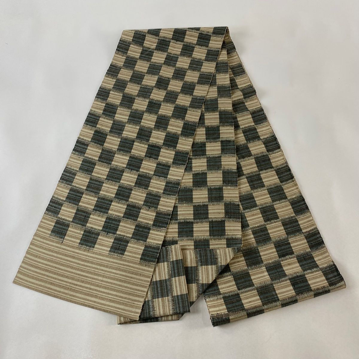 名古屋帯 美品 逸品 証紙 八寸名古屋帯 松葉仕立て 小千谷紬 透かし俵 