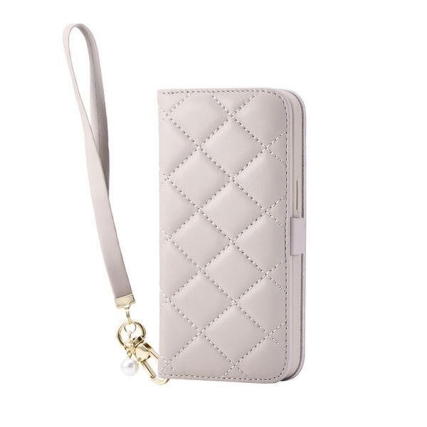 【新品・７営業日以内発送】ELECOM エレコム PM-A25SPLFJM4GB iPhone 16e ケース レザー 手帳型 マグネット 衝撃吸収 ハンドストラップ付 キルティング ミラー付 グレージュ PMA25SPLFJM4GB【沖縄離島販売