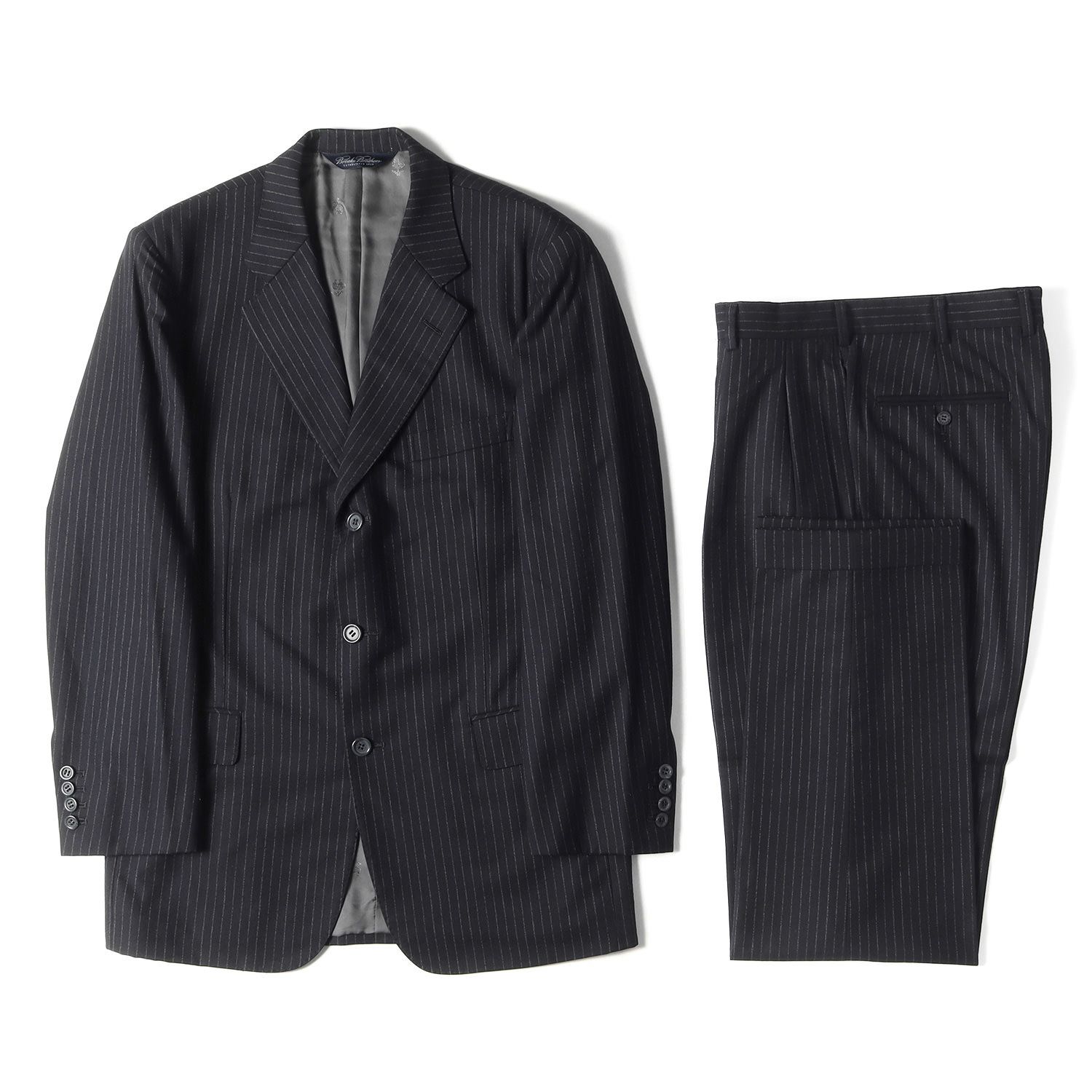 スーツジャケットドレス最高級✨ ブルックスブラザーズ 「Madison」ストライプスーツ 黒  L