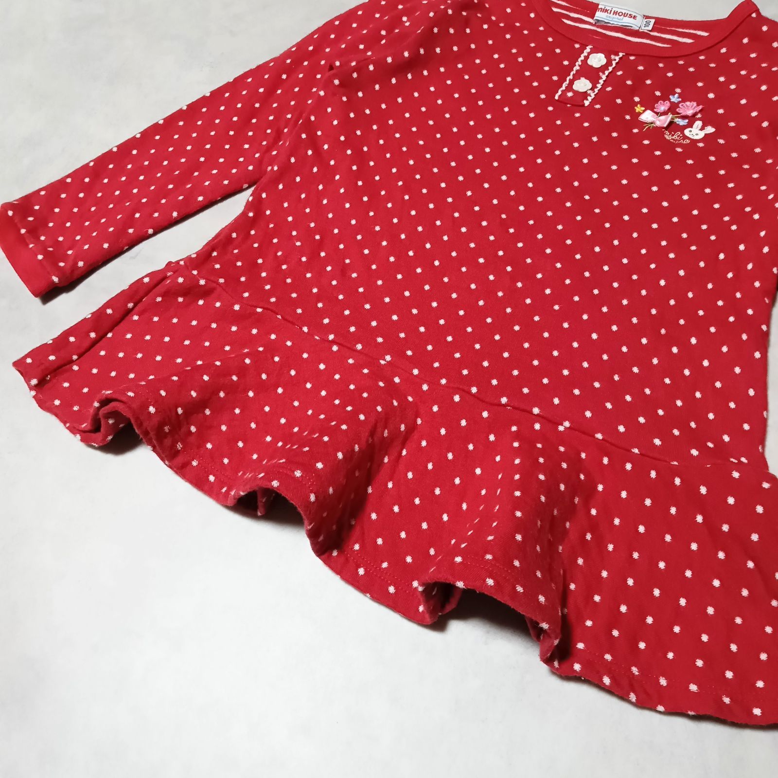 ミキハウス　うさこ　グレー　水玉　ペプラム　トレーナー　長袖 ミキハウス 定価¥9680 ドット カットソー チュニック 長袖シャツ