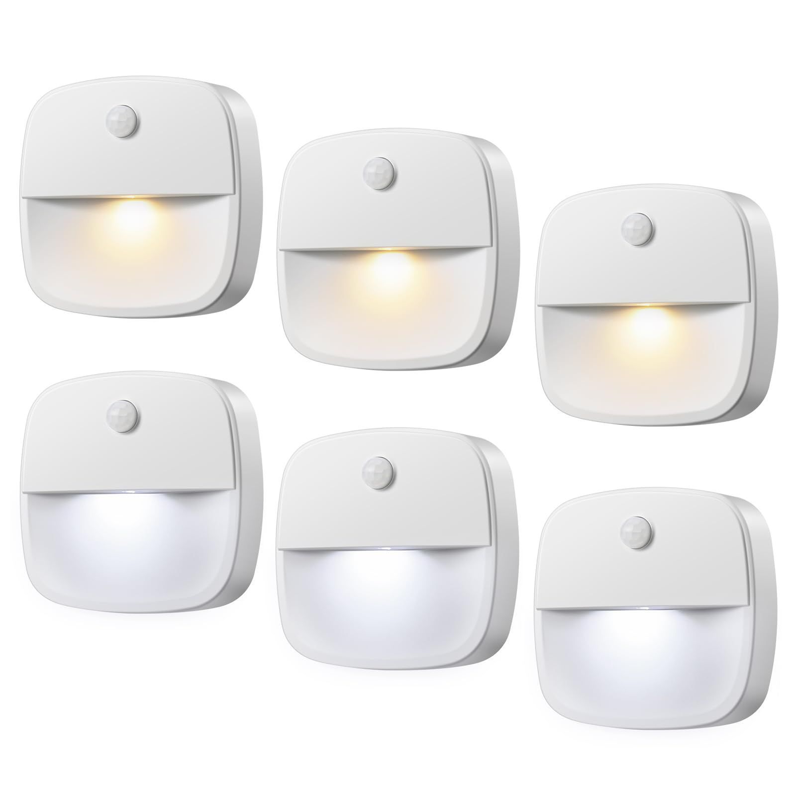 AMIR LED 人感センサー ライト キッチン用ライト 電池式 LEDライト ナイトライト 室内 モーションセンサー搭載 小型 ホワイト+ イェロー 6個セット