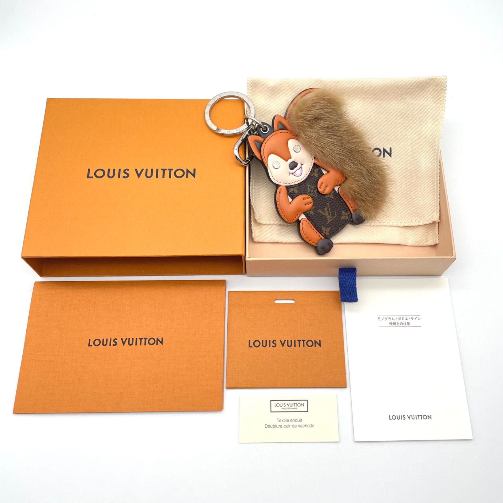 LOUIS VUITTON ルイヴィトン M00345 ポルトクレ スクワーラル キーホルダー リス ミンク キーホルダー/キーリング/バッグチャーム  CX0261 箱 保存袋 冊子 メッセージカード付き