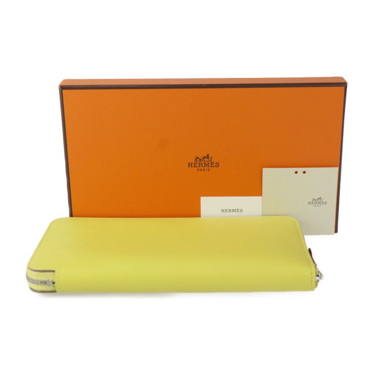 HERMES エルメス  アザップロング シルクイン 長財布 - エバーカラー   ライム シルバー金具  ラウンドファスナー B刻印 イエロー系 【本物保証】 エルメス 長財布 アザップロング シルクイン ブラック/シルバー金具