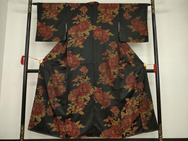 平和屋着物●上質な小紋　薔薇　黒地　正絹　逸品　AAAT5193ck 平和屋着物○上質な小紋 薔薇 黒地 正絹 逸品 AAAT5193ck - メルカリ