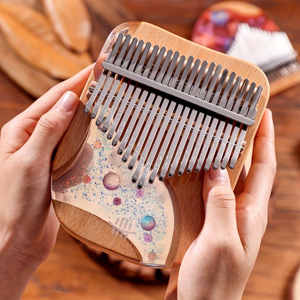 hluru 17|21-Key Kalimba レジン プラネット サムシング ピアノ チューニング ハンマー付き ステッカー - ストレージ バッグ付き - ポータブル フィンガー ピアノ キーボード インストゥメント - 大人用 - 理想的な誕生