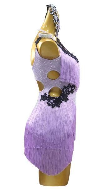 社交ダンスドレス ラテンドレス 刺繍 競技 パープル デモ オーダー