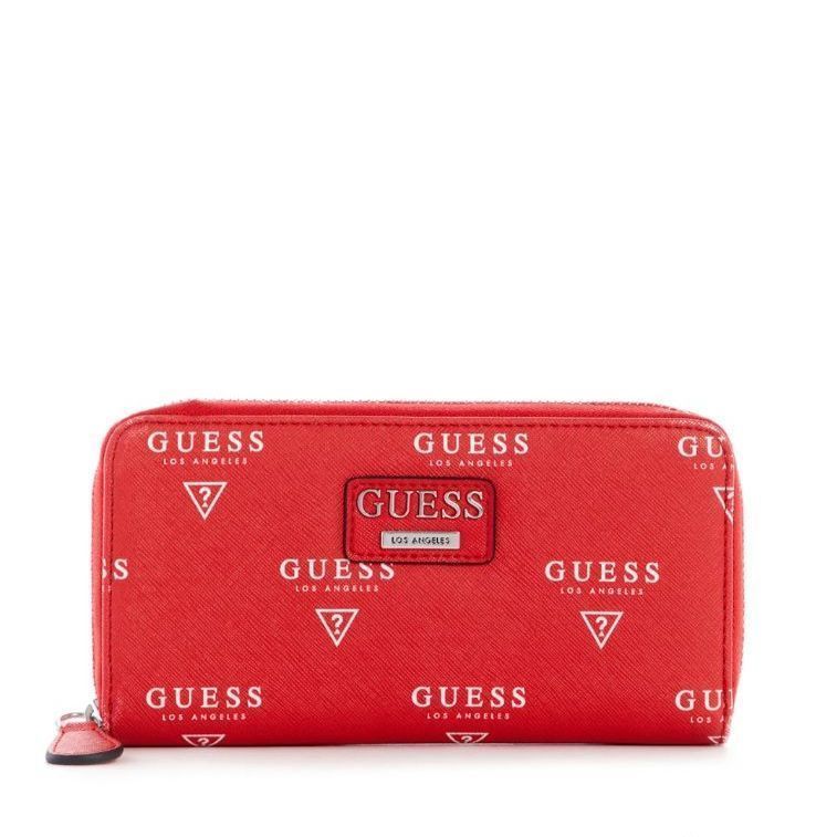 大人気】GUESS長財布 文字柄 赤 レッド - メルカリ 