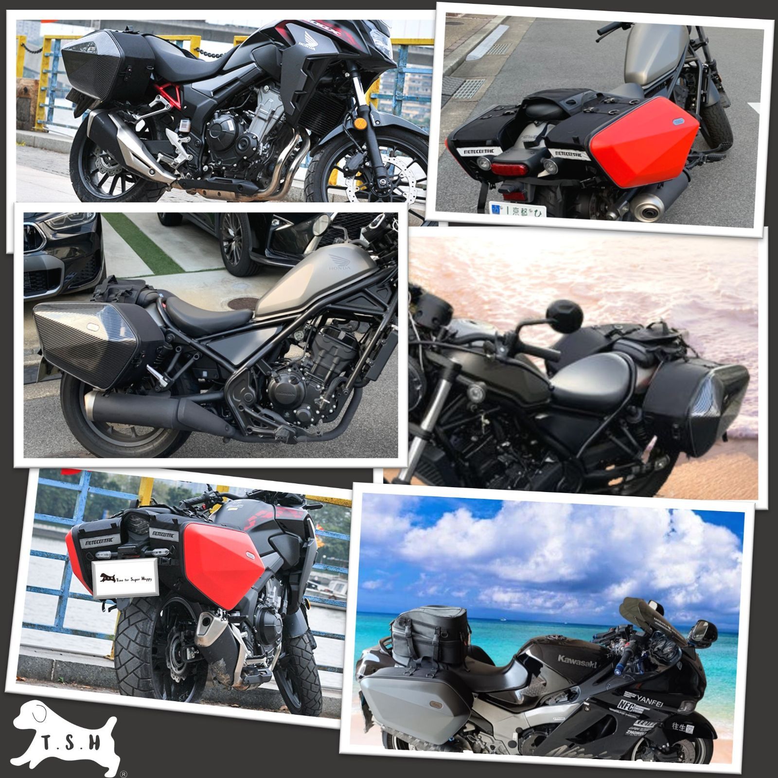 T.S.H バイク用サイドバッグ 左右セット カーボン 大容量 60L 防水