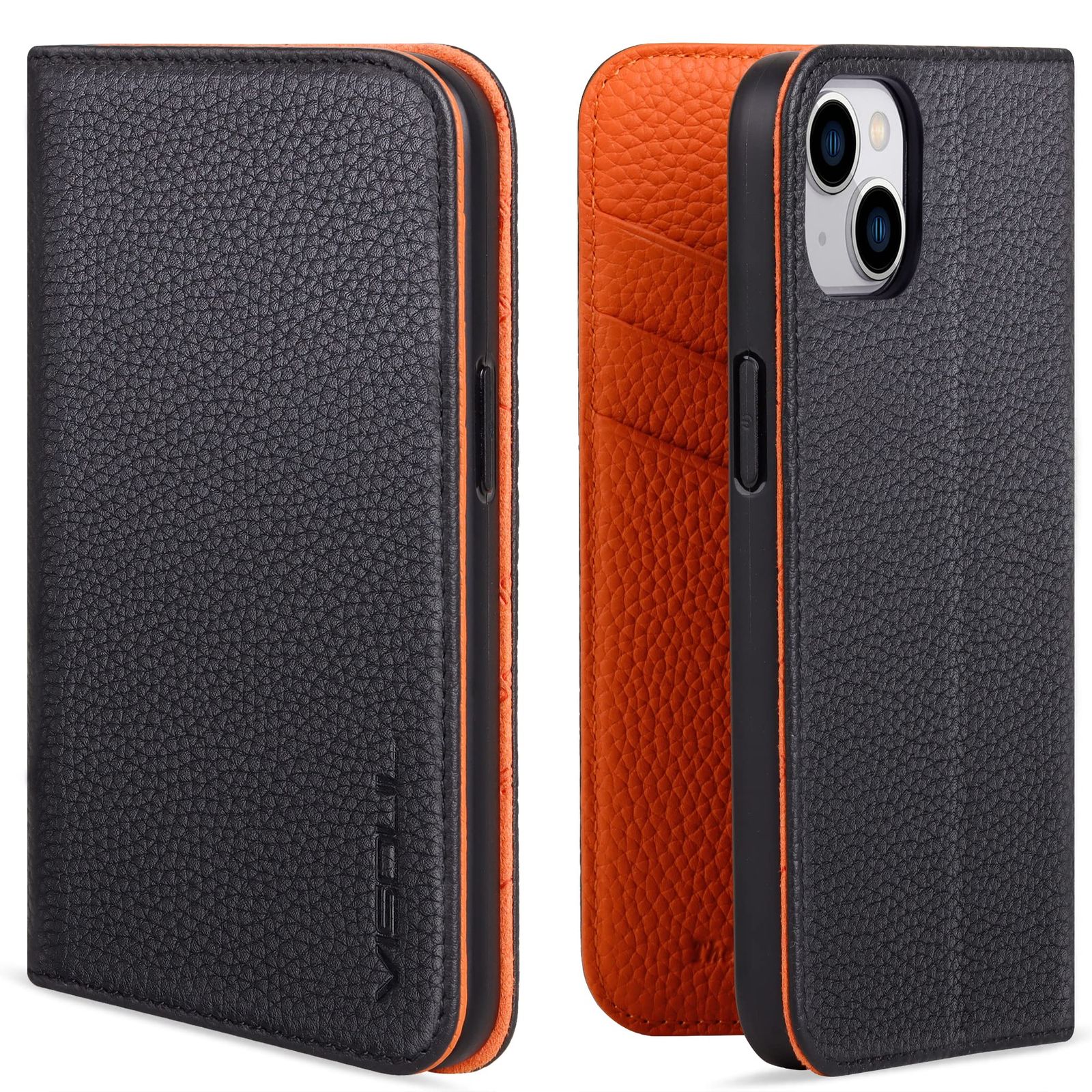 【数量限定】レザー 手帳型 アイフォン14 スマホケース カード収納 携帯 本革 全面保護 柔軟なTPU素材 ケース マグネット式 スタンド機能付き iphone14 アイホン14 対応 VISOUL 6.1インチ オレンジ
