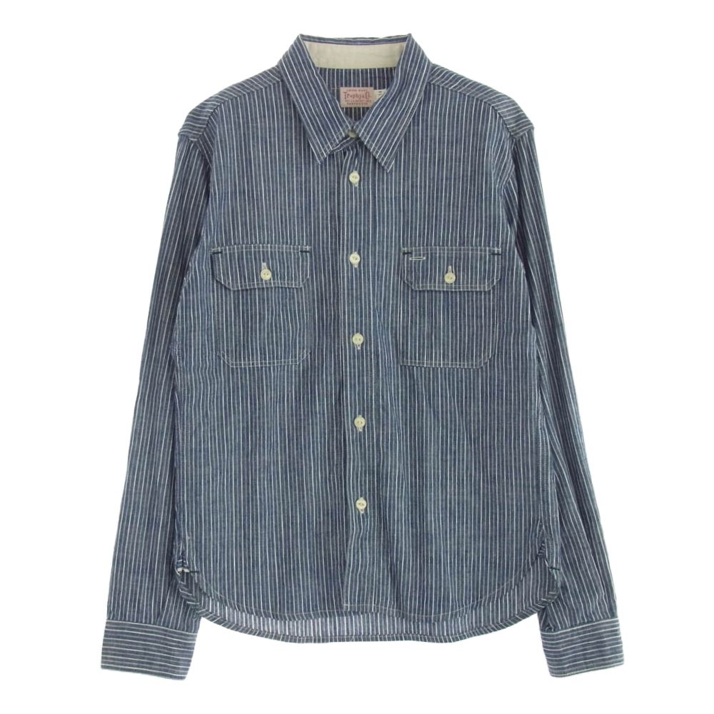 トロフィークロージング TROPHY CLOTHING Harvest L/S Shirt ハーベスト ストライプ 長袖 ワークシャツ ブルー系 S【中古】