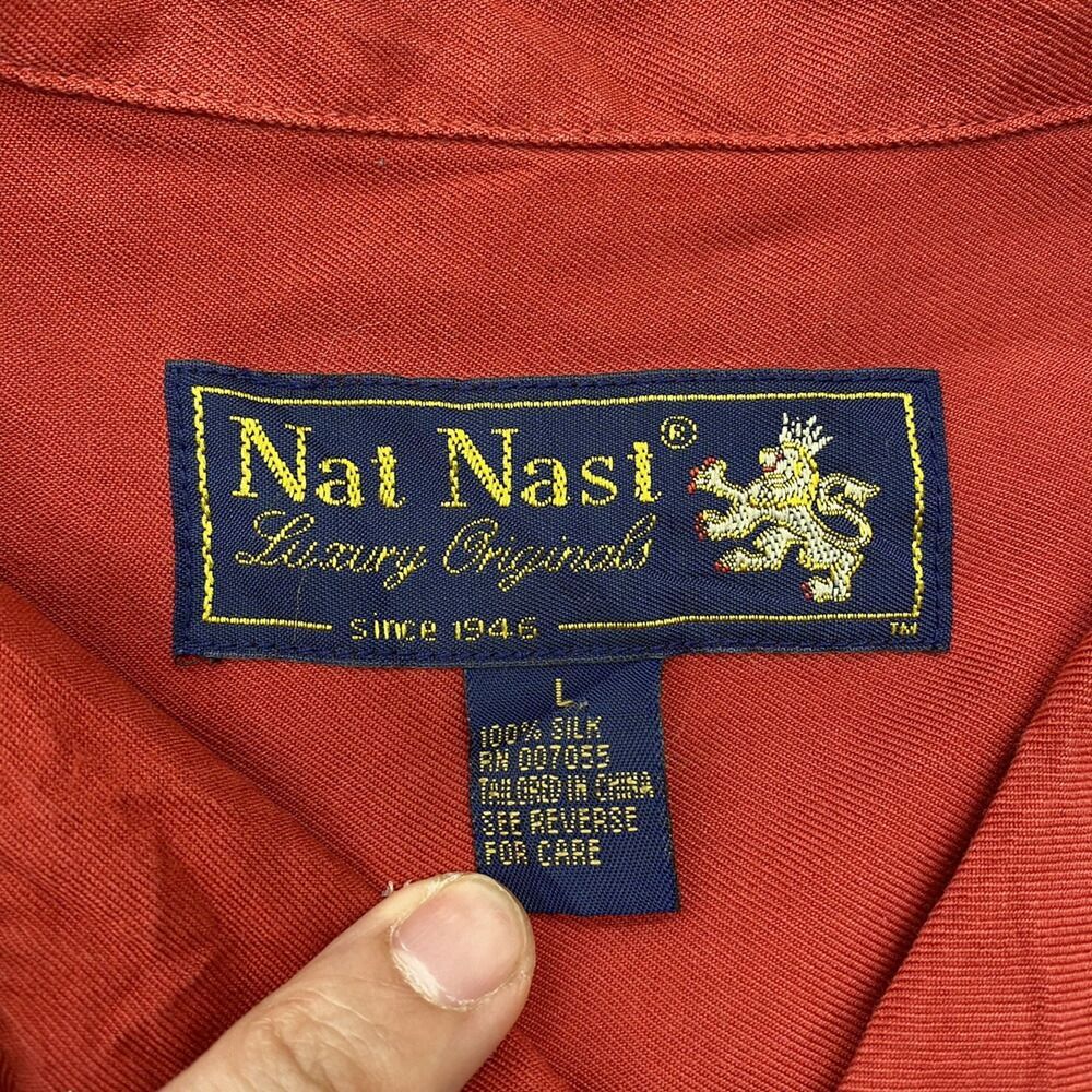 Nat Nast ナットナスト オープンカラーシャツ 開襟 半袖 背面刺繍入り ループ ステッチ 胸ポケット STRAIGHT FIVE サイズ：L レッド