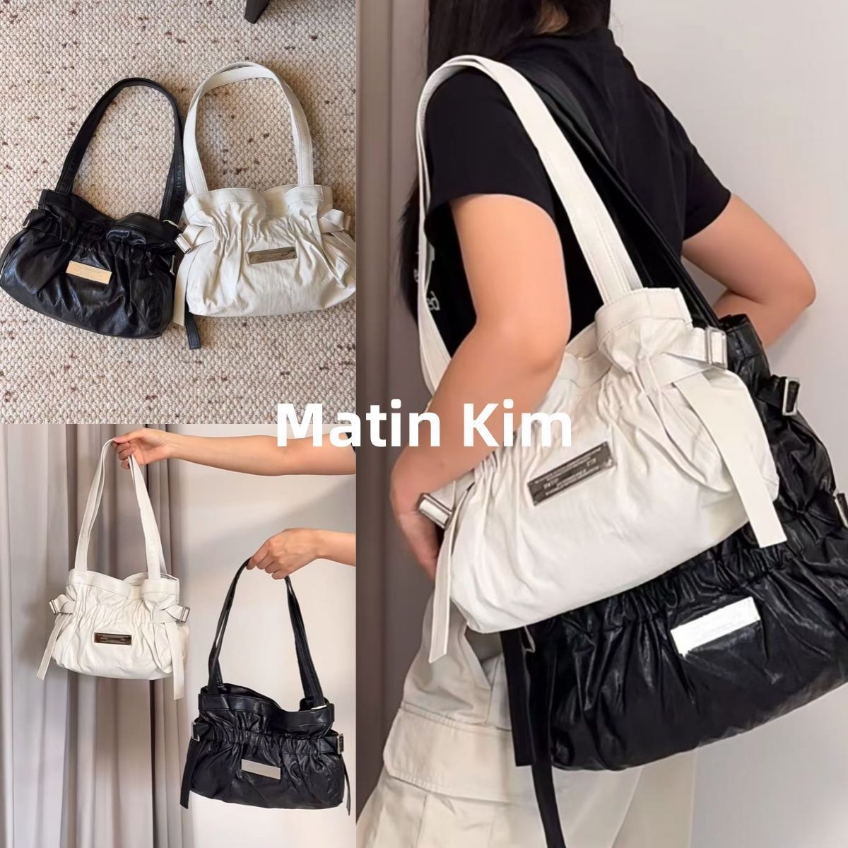 韓国 Matin Kim マーティンキム ギャザーバッグ FAUX LEATHER SEASHELL MINI BAG ハンドバッグ ショルダーバッグ レディース 2色選択