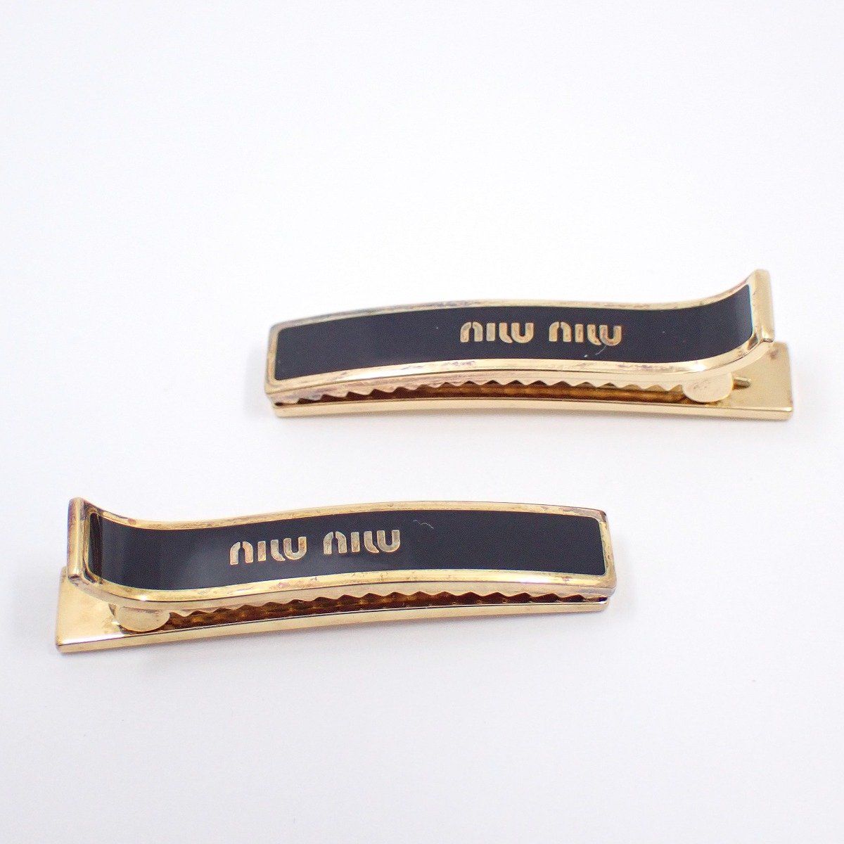 miumiu ミュウミュウ ヘアクリップ 2本セット メタル ブラック 5JF136