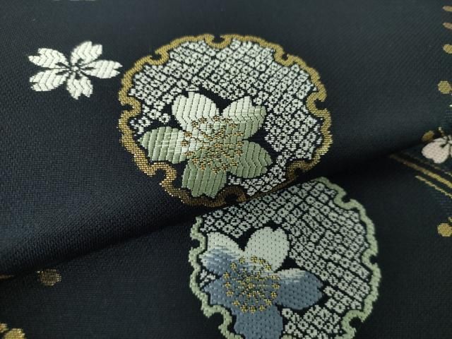 平和屋着物○九寸名古屋帯 唐織 雪輪桜 金糸 正絹 逸品 未使用
