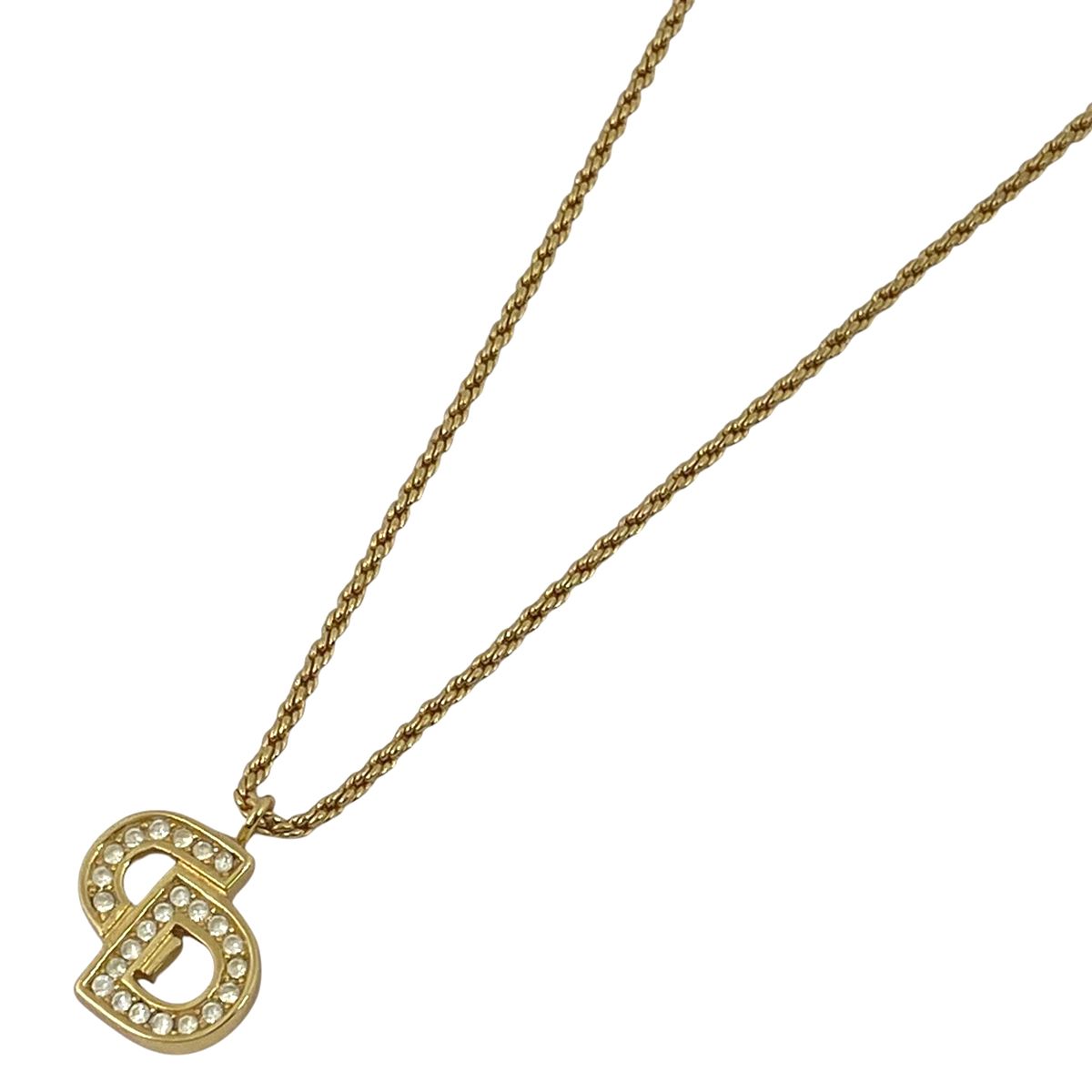 在庫一掃 クリスチャンディオール Christian Dior ロゴ ラインストーン ネックレス CD ペンダント ネックレス GP ゴールド レディース