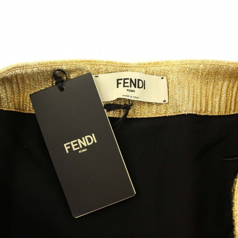 フェンディ FENDI 20年製 スカート ロング マキシ フ タック プリーツ ウール 絹 シルク 40 M ゴールド YT GULLKHAN_COM