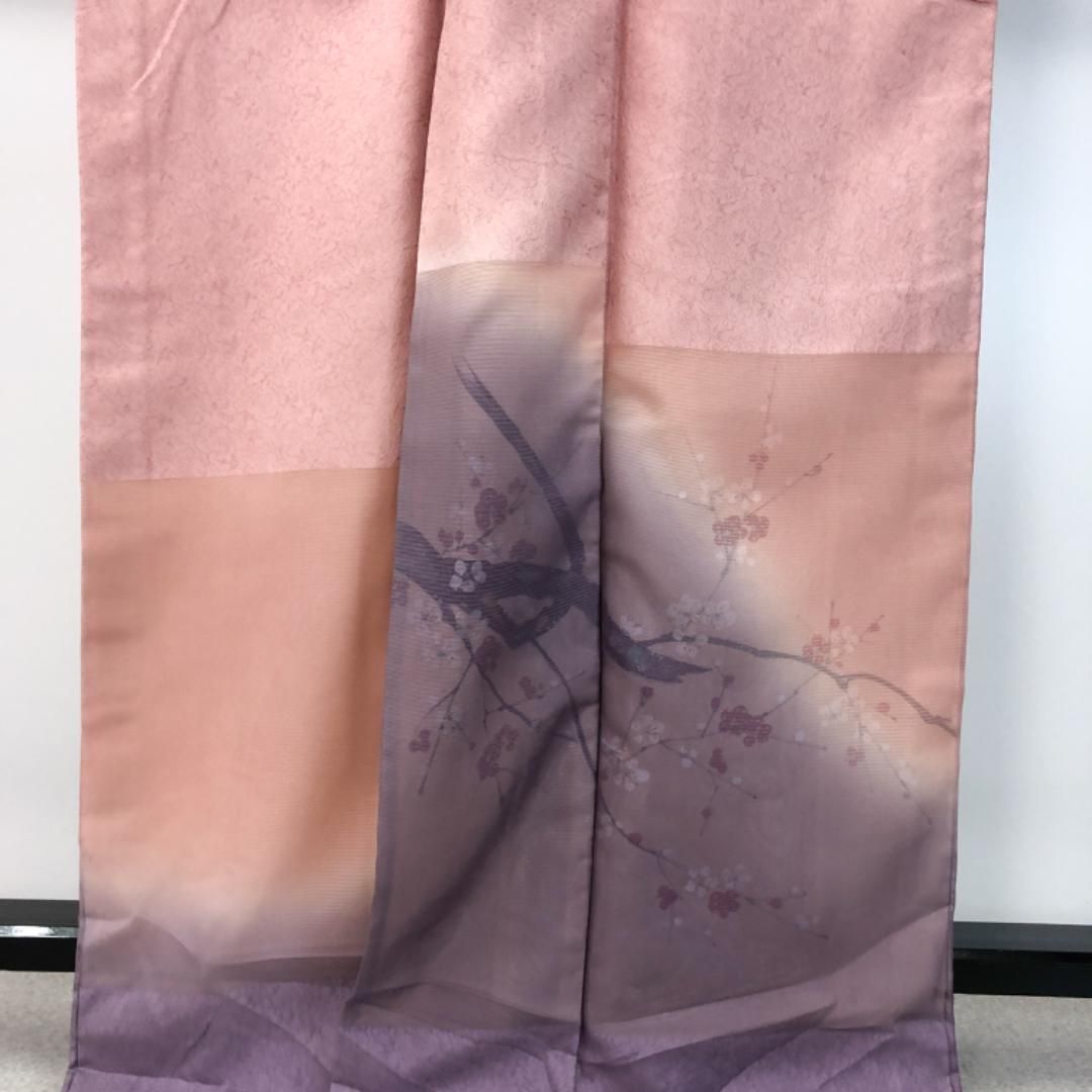 【正規品直輸入】 単衣 付下げ 部分紗合せ 手描き 染分け 梅 似桃色 ガード加工 K 着物・浴衣