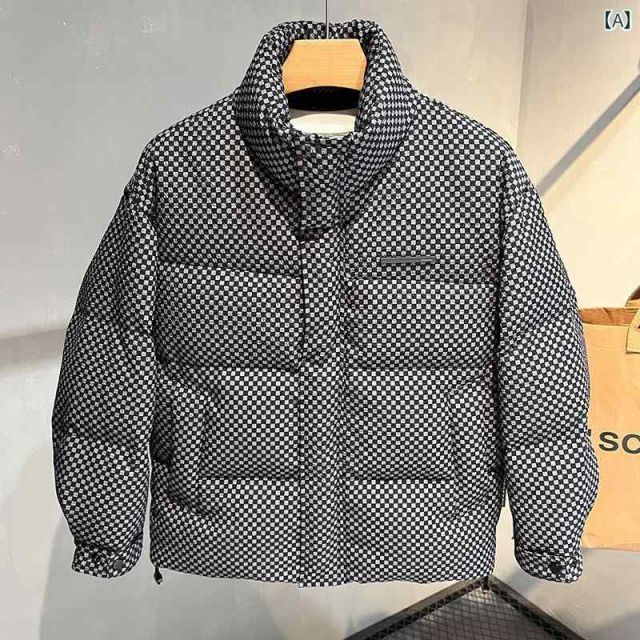 2XL 秋冬 コーデ メンズ 服 シンプル ファッション オシャレ 大人 かっこいい 大きいサイズ ストリート 紳士服 チェック柄 ダウン ジャケット スタンドカラー 暖かい 厚手 トップス カジュアル