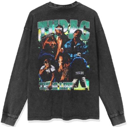 2パック Tupac Shakur ヴィンテージ加工 両面プリント ロンT