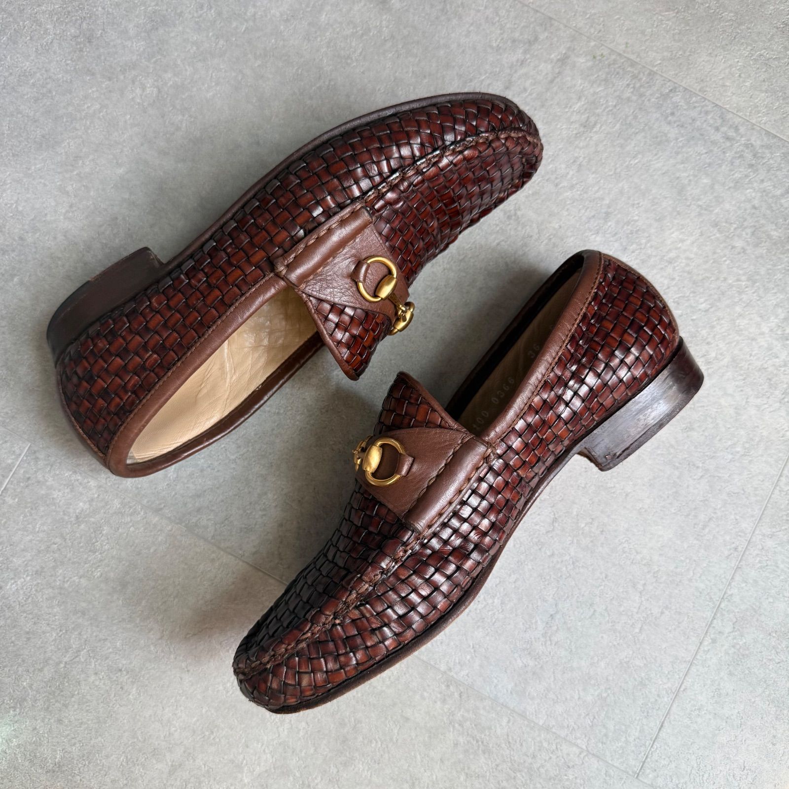 希少 GUCCI グッチ ホースビットローファー 編み込みデザイン レザー