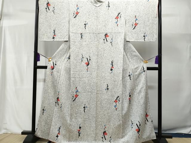 【和】16161o 小紋　枝葉文様　着物 平和屋着物□上質な小紋 枝葉文 たたき染め 正絹 逸品