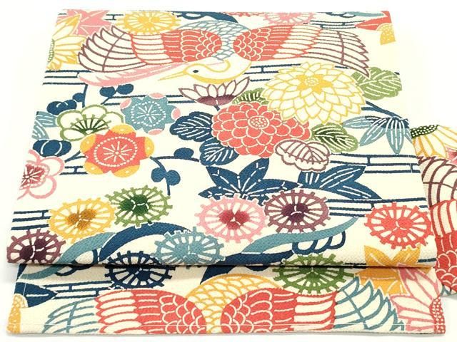 平和屋着物○全通柄九寸名古屋帯 型染め 扇面重ね流水