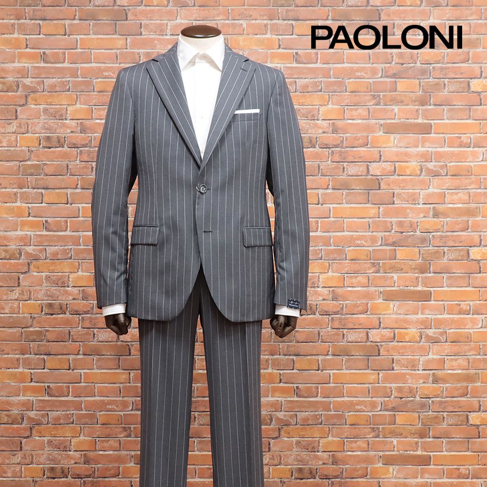春夏|PAOLONI|50サイズ|ストライプ柄スーツ チェルッティ社 清涼ウール イタリア製 上品 パオローニ |グレー|kc187|