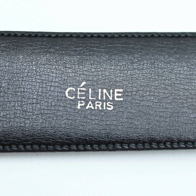 CELINE セリーヌ レザーベルト 金馬車ロゴバックル ブラック レディース CELINE セリーヌ ベルト レディース 馬車バックル レザー