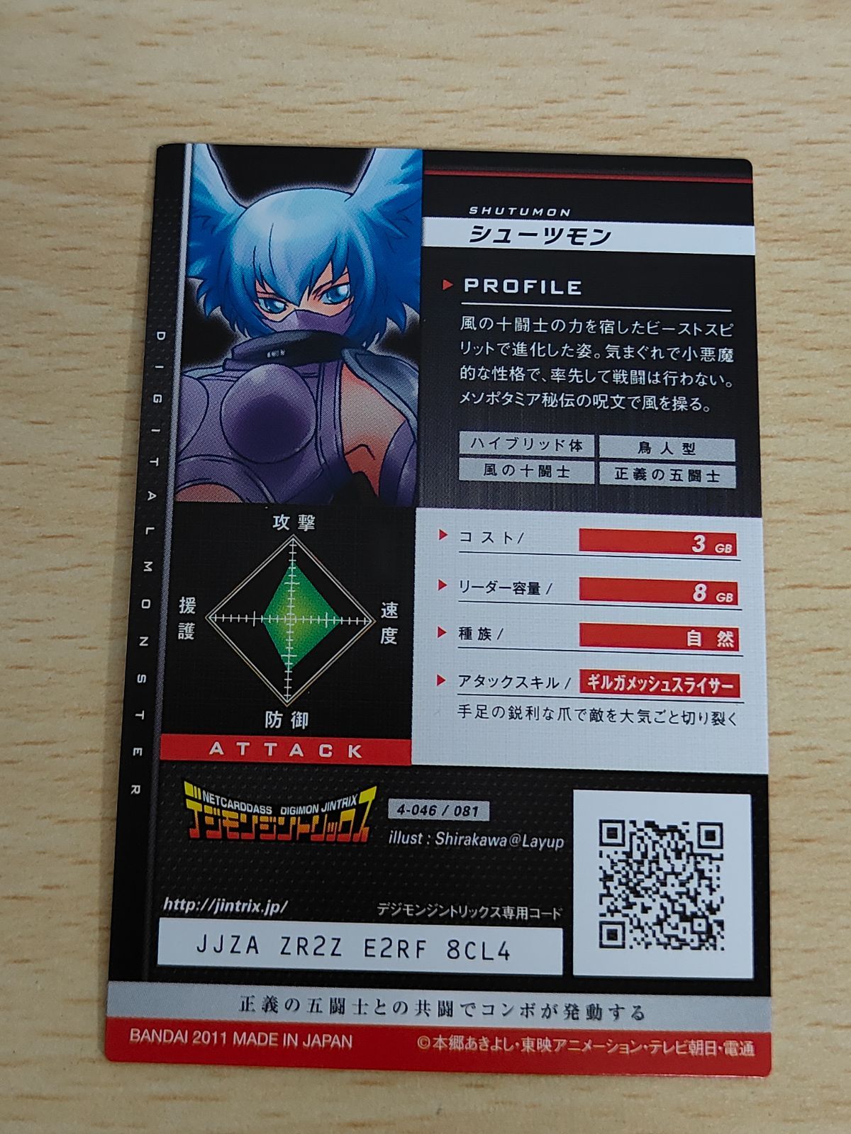 aca194 デジモンジントリックス シューツモン 3GB デジモン