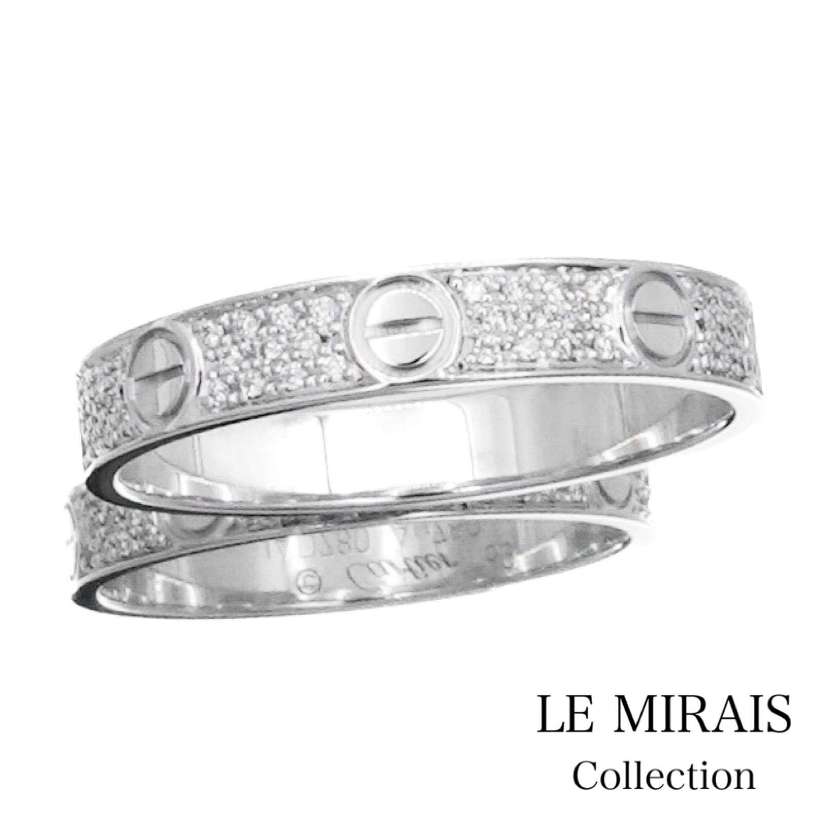 仕上済 カルティエ ミニラブリング 19号 WG ダイヤ 19 59 K18WG レディース リング 指輪 CARTIER