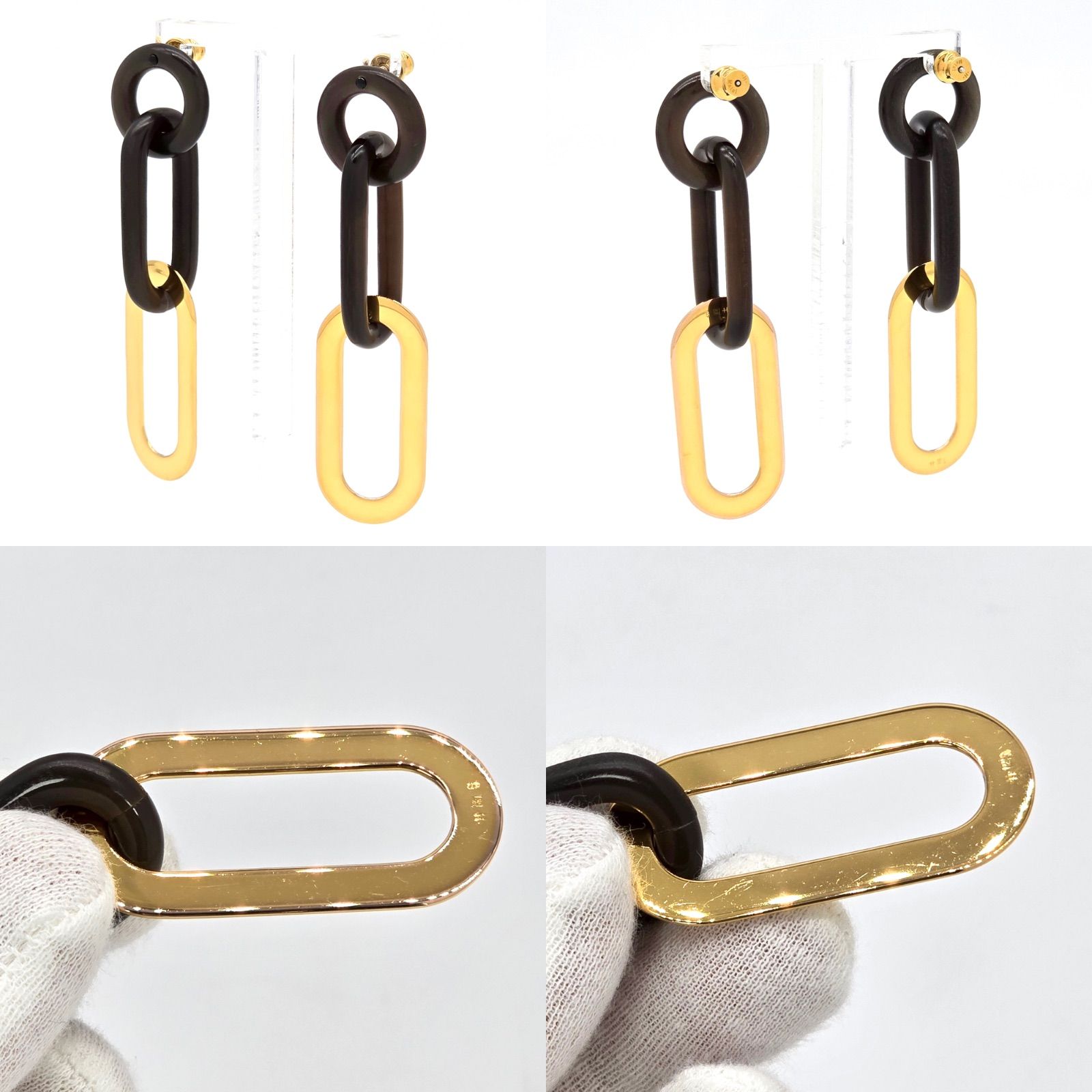 【極美品】エルメス HERMES バッファローホーン ピアス 両耳 HERMES エルメス バッファローホーン メタル ピアス 両耳 ダーク