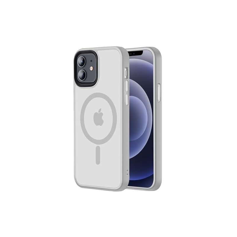 【米軍規格・MagSafe対応】Gtsoho iPhone 12 / 12 Pro 用 ケース 半透明 マグネット搭載 耐衝撃 マット感 黄ばみなし ストラップホール付き マグセーフ対応 ワイアレス充電対応 グレー 1