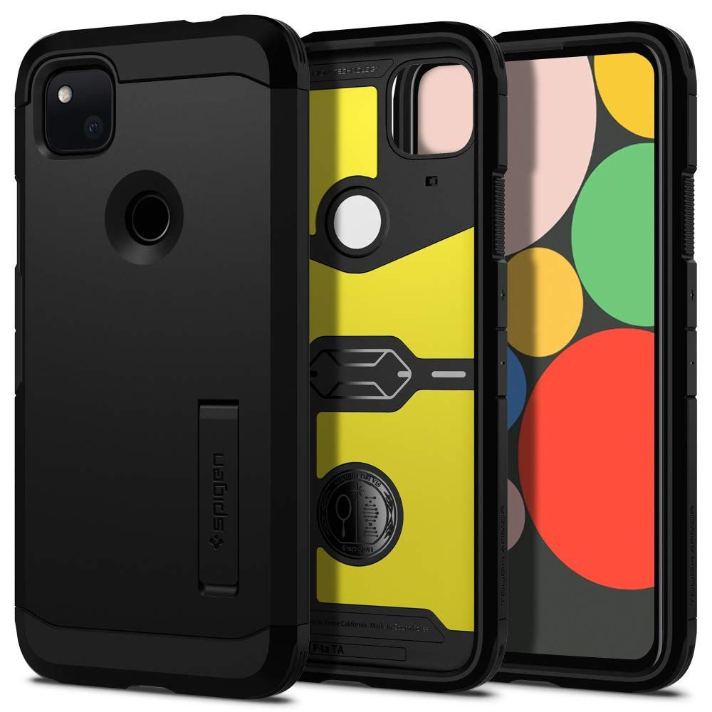 【在庫処分】Pixel 4a ケース Google 耐衝撃 スタンド機能 米軍MIL規格取得 三重構造 衝撃 Spigen 吸収 タフ・アーマー ACS01010 (ブラック)