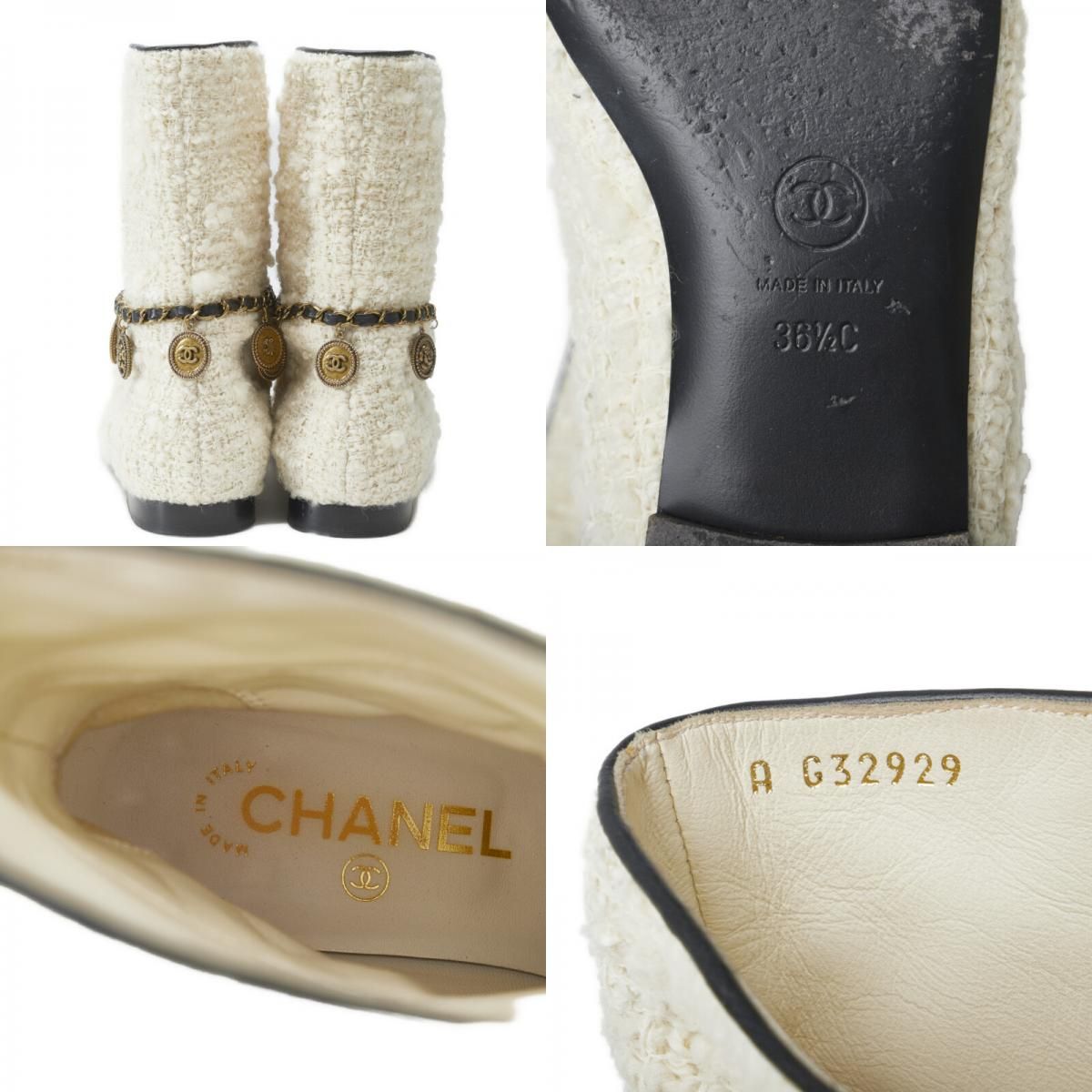 シャネル ツイード ココマーク カメリア チャーム ショートブーツ