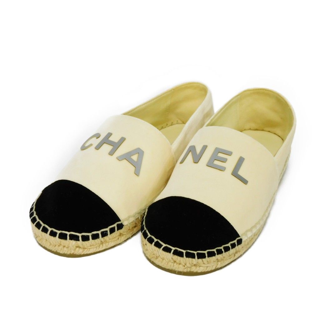CHANEL シャネル エスパドリーユ 36 ベロア 23㎝ アイボリー ブラック 