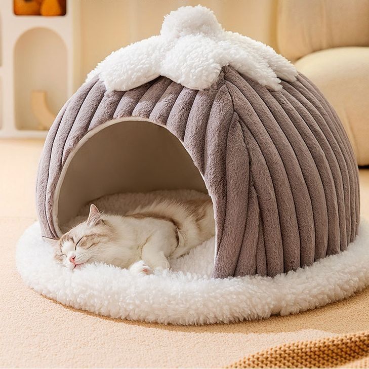 猫 犬 ベッド ペットベッド ふわふわ 暖か カボチャ形 キャット ペット用品 ペットハウス 滑り止め クッション 柔らかい 秋冬 グレー Lサイズ xzdsywl