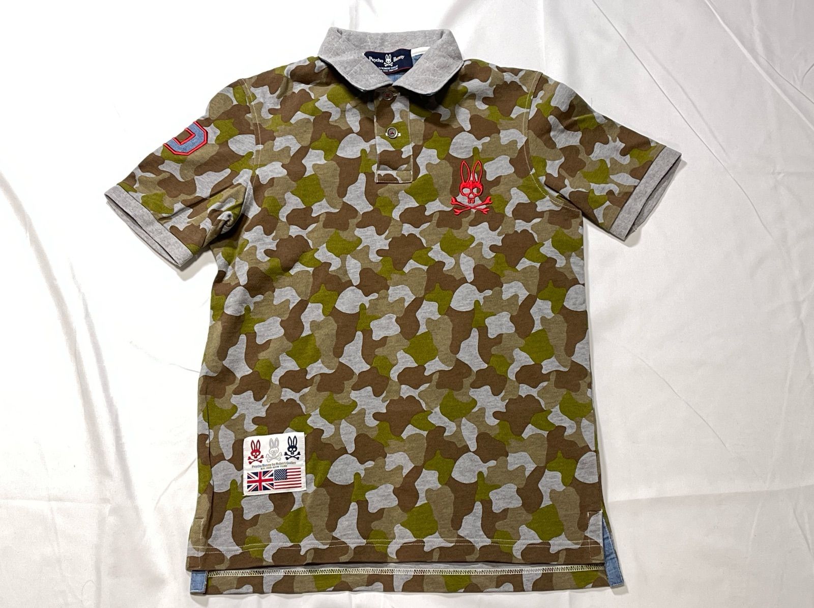 211516】Psycho Bunny サイコバニー 迷彩柄 ポロシャツ ロゴ刺繍 S
