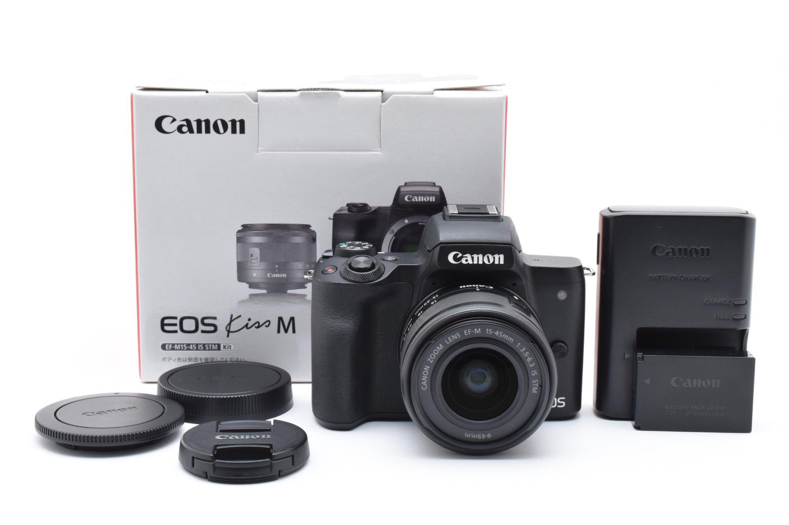 超 上 キヤノン Canon EOS Kiss M EF-M15-45 IS STM レンズキット ブラック ショット数3000回以下 元 き 付属品多数 完動品 96P47A509192