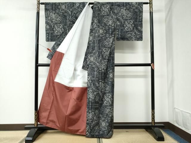 はるはなページ 平和屋着物○本場大島紬 7マルキ 麻の葉文 正絹 逸品 CAAU9859vf