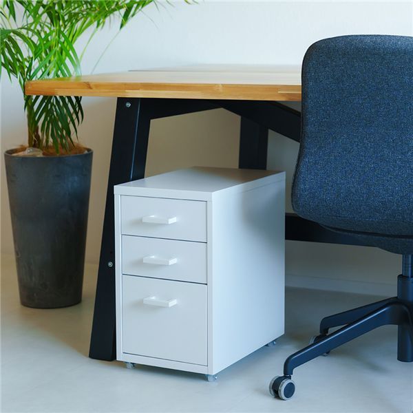 くらしのストレージワゴン3段 ホワイト 白 オフィス デスクワゴン スチール キャビネット デスクサイド 引出し モダン 事務所 書類収納 サイドワゴン 収納 韓国インテリア 組立品 NK-480