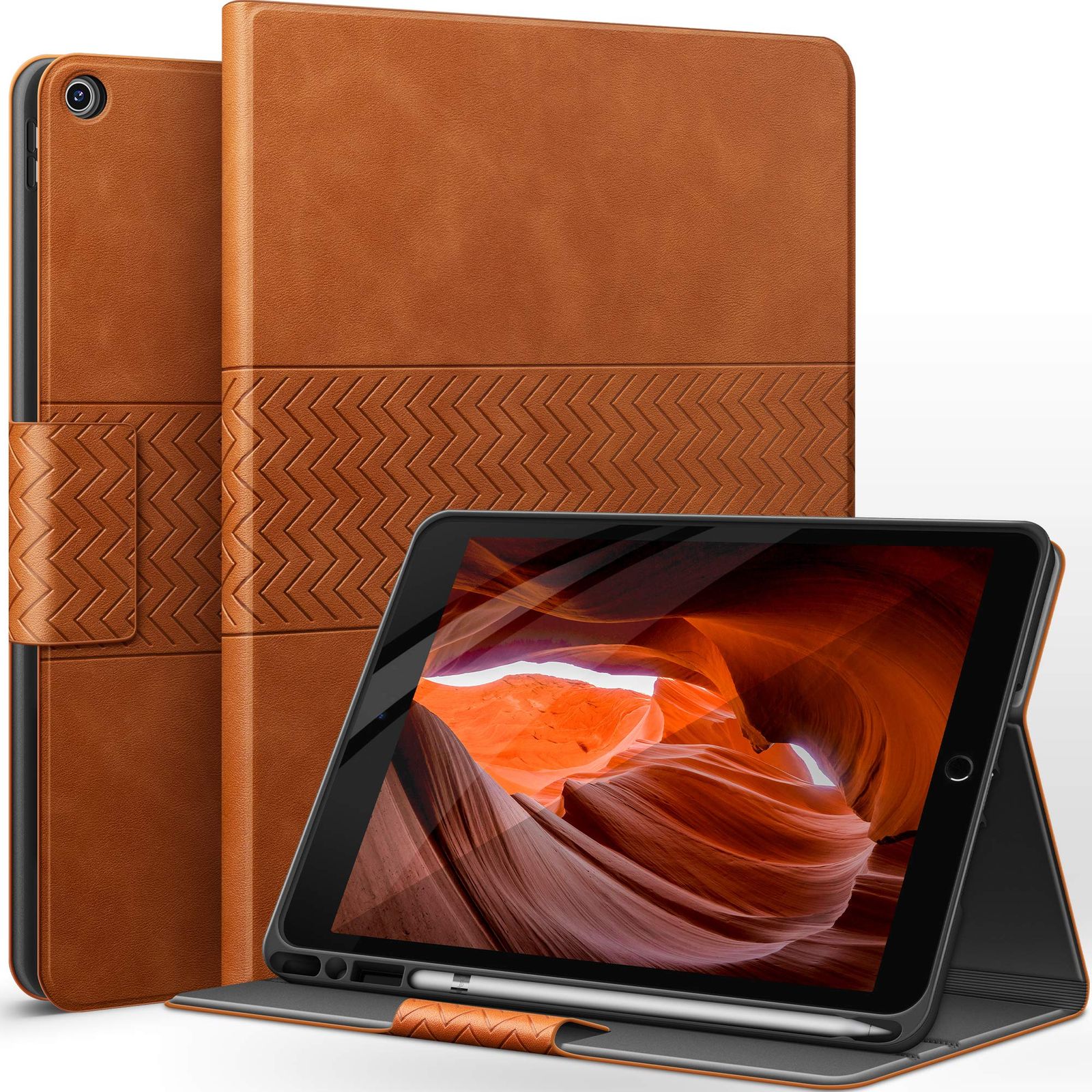 全面保護 オートスリープ＆スタンド機能付き 耐衝撃 ひび割れ防止 手帳型 iPad第789世代 ケース兼用 7世代 iPad iPad iPad ケース22122219 ブラウン 1.2 ペン収納 PUレザー ケース 987世代 auaua