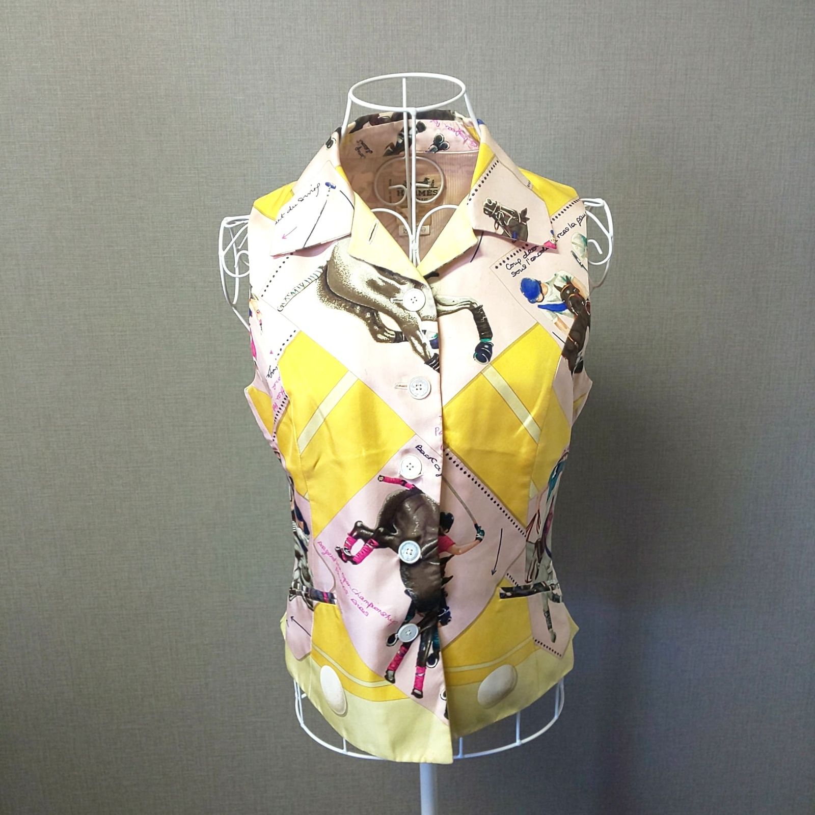 903A-07 HERMES エルメス レディース シルク ベスト ジレ 乗馬 馬