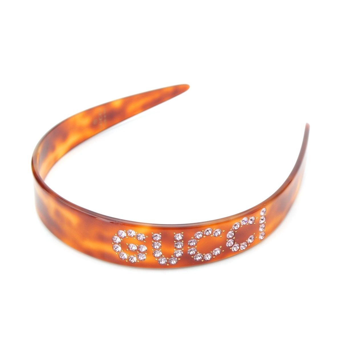 グッチ 24AW べっ甲柄 ラインストーン ロゴ ヘア カチューシャ ブラウン